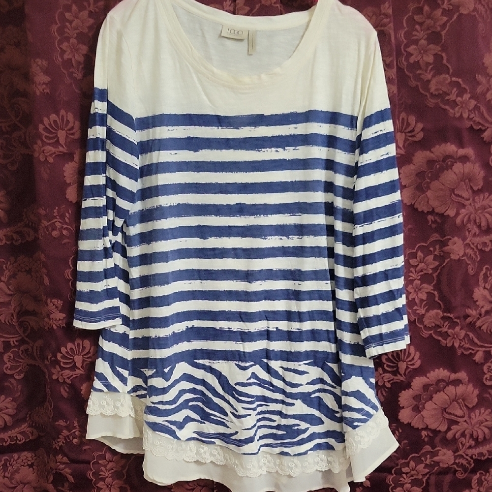 LOGO by Lori Goldstein Blue Sequin Boxy Blouse